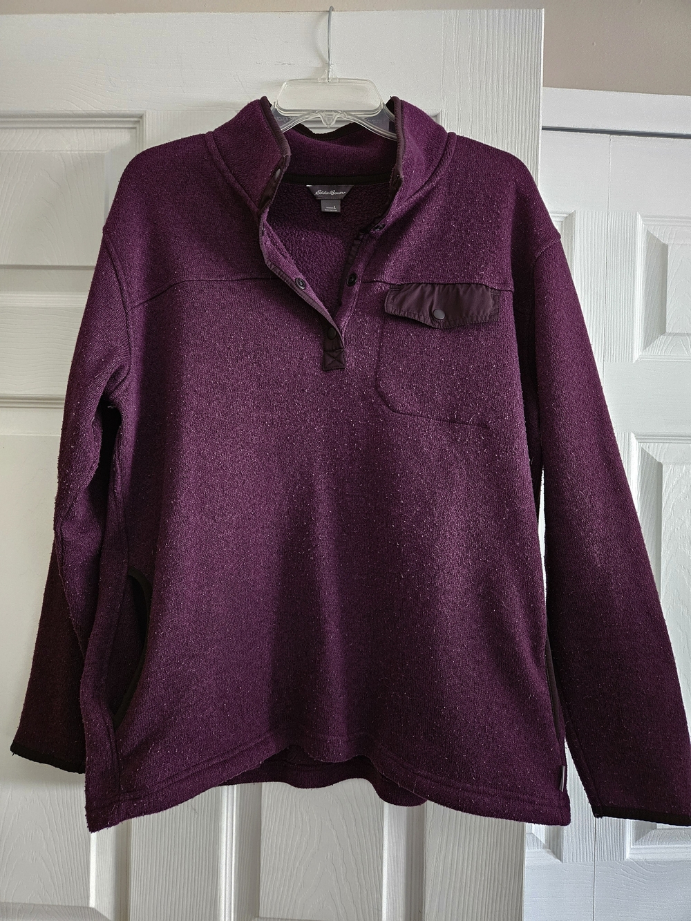 Eddie Bauer Womens Snap-up Sweater Shirt- Plum. Size L
